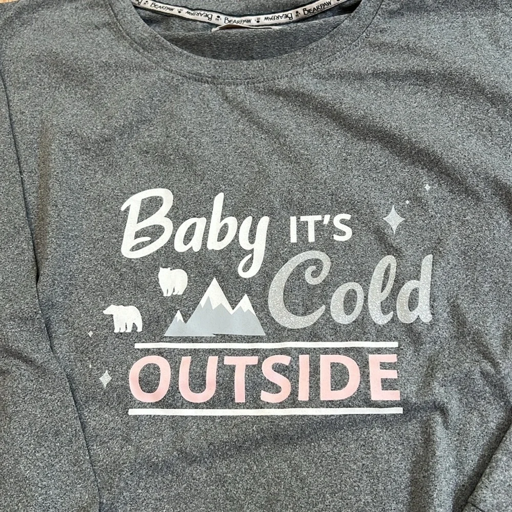 New! BearPaw grey/pink multi two piece pajama set.